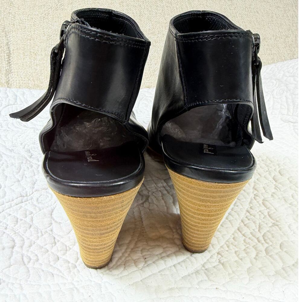 Paul Green Women's 7 Black Leather Heeled Sandal Slip On Dress Comfort Shoes - Picture 10 of 11